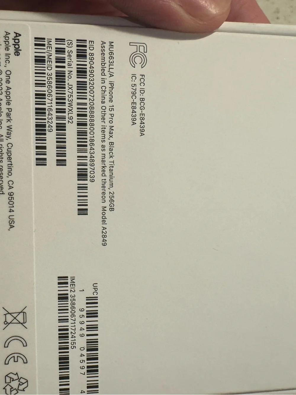 iPhone 15 Pro Max Black Titanium 256GB Empty Box - EMPTY box only